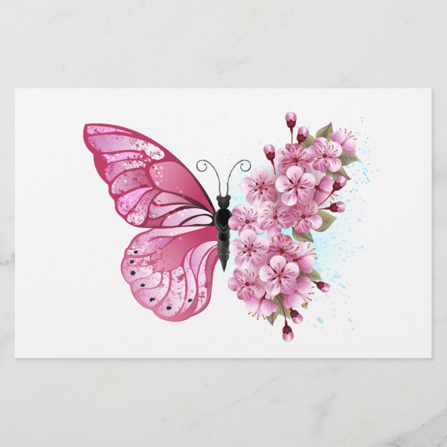 Flower Butterfly with Pink Sakura Briefpapier (Vorderseite)