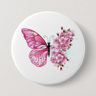 Flower Butterfly with Pink Sakura Button