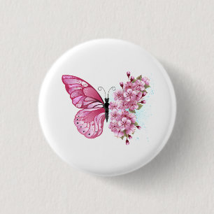 Flower Butterfly with Pink Sakura Button
