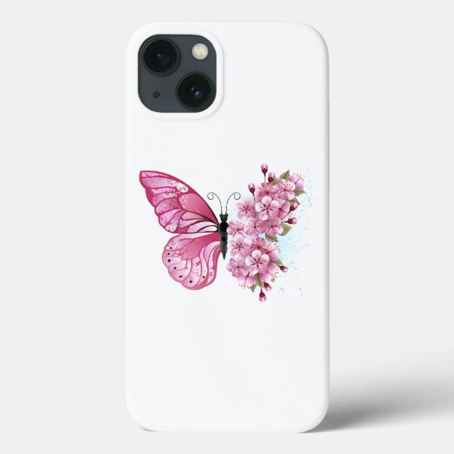 Flower Butterfly with Pink Sakura Case-Mate iPhone Hülle (Rückseite)