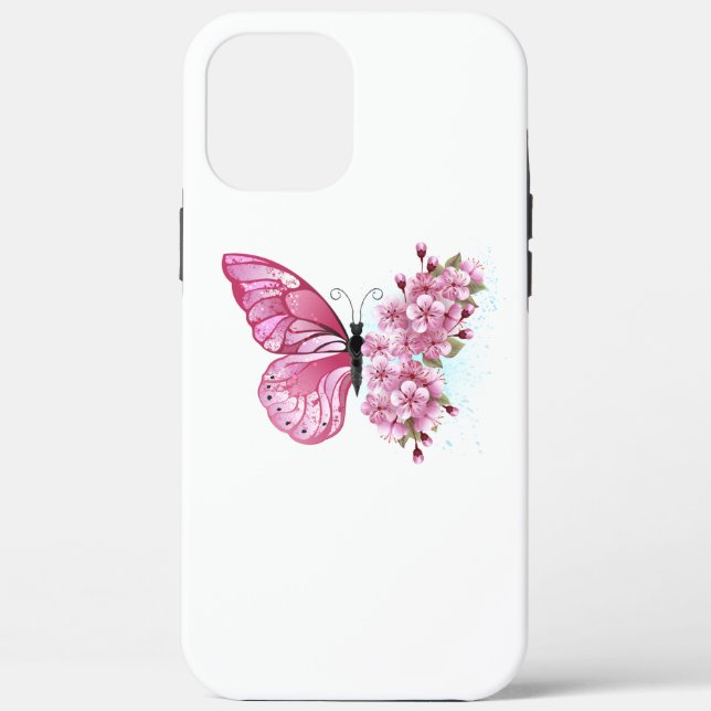 Flower Butterfly with Pink Sakura Case-Mate iPhone Hülle (Rückseite)