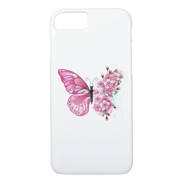 Flower Butterfly with Pink Sakura Case-Mate iPhone Hülle (Rückseite)
