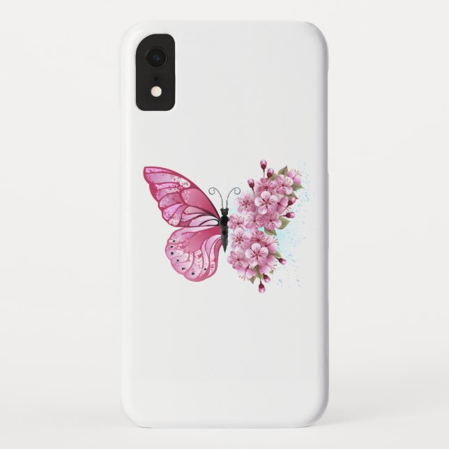 Flower Butterfly with Pink Sakura Case-Mate iPhone Hülle (Rückseite)