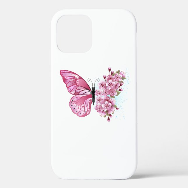 Flower Butterfly with Pink Sakura Case-Mate iPhone Hülle (Rückseite)