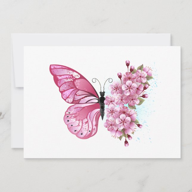 Flower Butterfly with Pink Sakura Dankeskarte (Vorderseite)