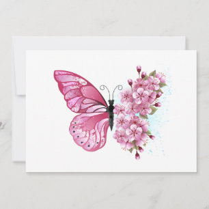Flower Butterfly with Pink Sakura Dankeskarte