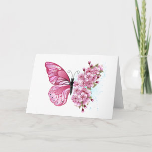 Flower Butterfly with Pink Sakura Einladung