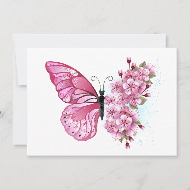 Flower Butterfly with Pink Sakura Feiertagskarte (Vorderseite)