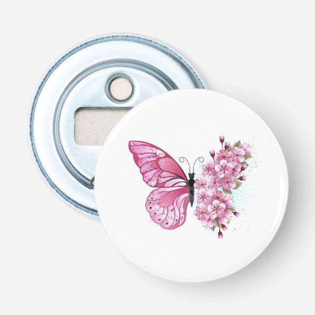 Flower Butterfly with Pink Sakura Flaschenöffner (Vorderseite)