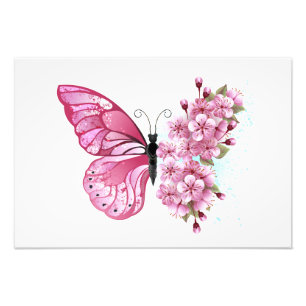 Flower Butterfly with Pink Sakura Fotodruck