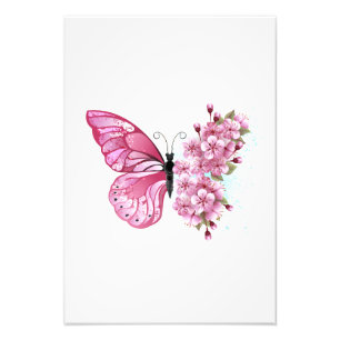 Flower Butterfly with Pink Sakura Fotodruck