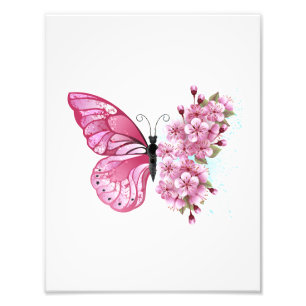 Flower Butterfly with Pink Sakura Fotodruck