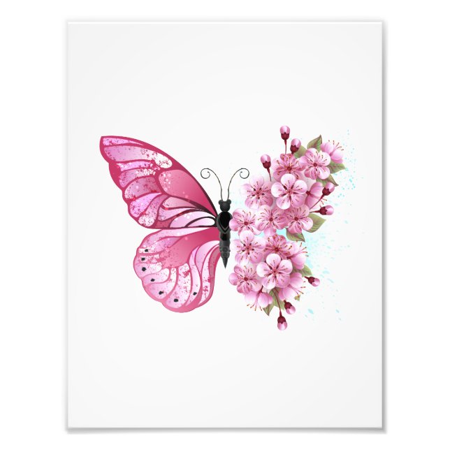 Flower Butterfly with Pink Sakura Fotodruck (Vorne)