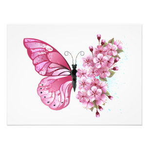 Flower Butterfly with Pink Sakura Fotodruck