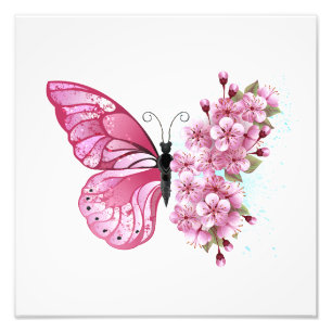Flower Butterfly with Pink Sakura Fotodruck
