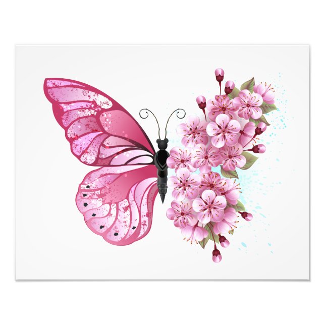 Flower Butterfly with Pink Sakura Fotodruck (Vorne)