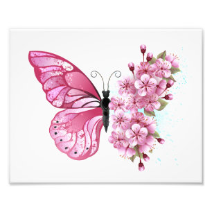 Flower Butterfly with Pink Sakura Fotodruck