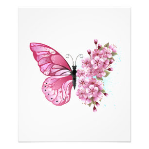 Flower Butterfly with Pink Sakura Fotodruck