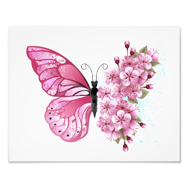Flower Butterfly with Pink Sakura Fotodruck (Vorne)