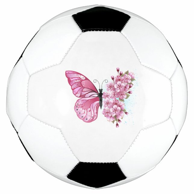 Flower Butterfly with Pink Sakura Fußball (Vorderseite)
