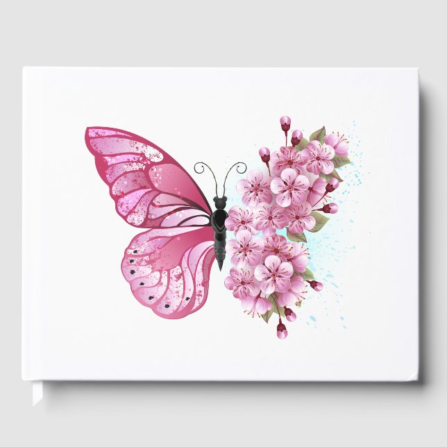 Flower Butterfly with Pink Sakura Gästebuch (Vorderseite)