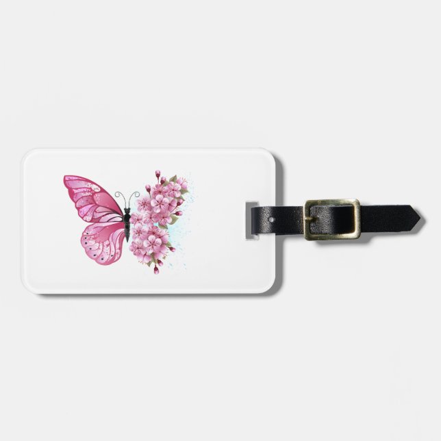Flower Butterfly with Pink Sakura Gepäckanhänger (Vorderseite horizontal)