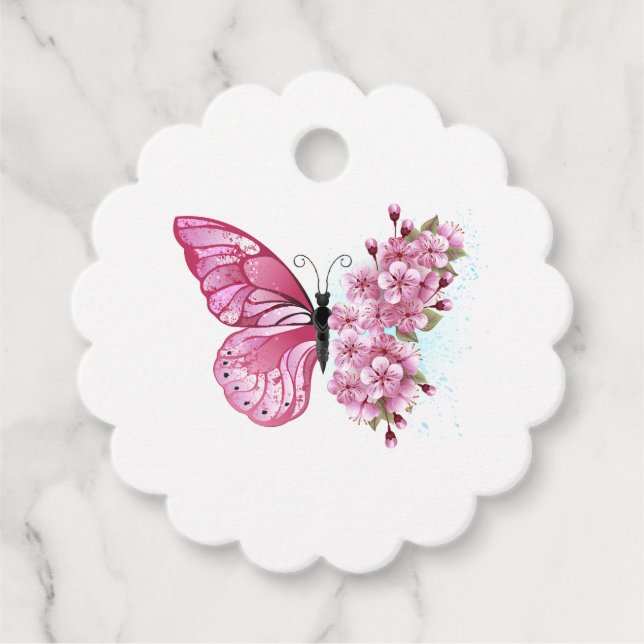 Flower Butterfly with Pink Sakura Geschenkanhänger (Vorderseite)