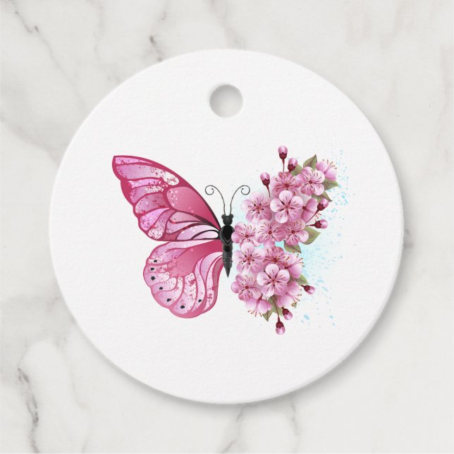 Flower Butterfly with Pink Sakura Geschenkanhänger (Vorderseite)