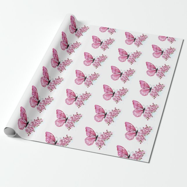 Flower Butterfly with Pink Sakura Geschenkpapier (Ungerollt)