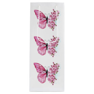 Flower Butterfly with Pink Sakura Geschenktüte Für Weinflaschen