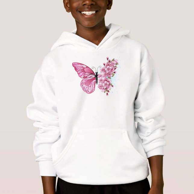 Flower Butterfly with Pink Sakura Hoodie (Vorderseite)