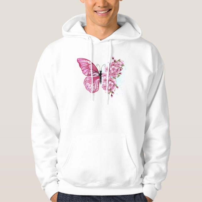 Flower Butterfly with Pink Sakura Hoodie (Vorderseite)