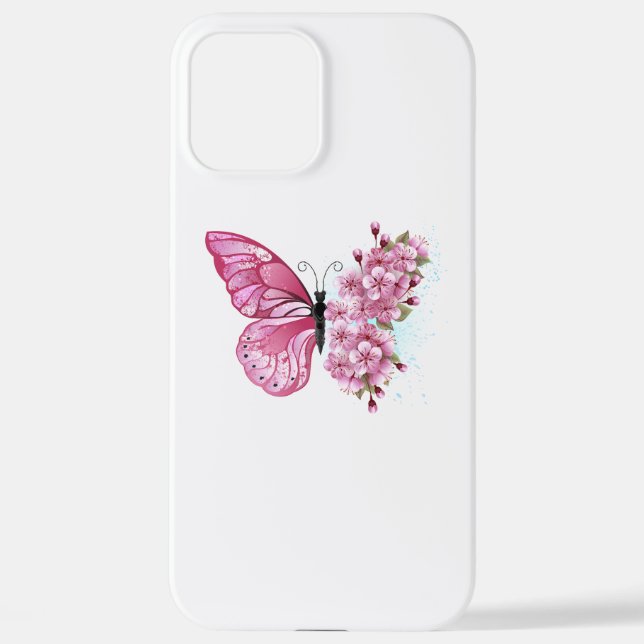 Flower Butterfly with Pink Sakura iPhone Hülle (Rückseite)
