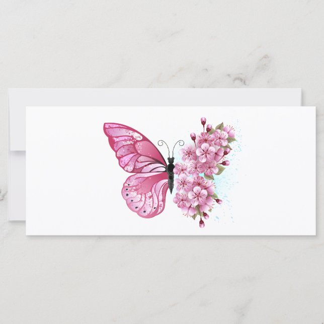 Flower Butterfly with Pink Sakura Karte (Vorderseite)