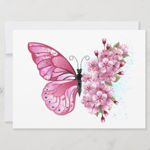 Flower Butterfly with Pink Sakura Karte