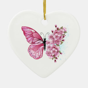 Flower Butterfly with Pink Sakura Keramik Ornament