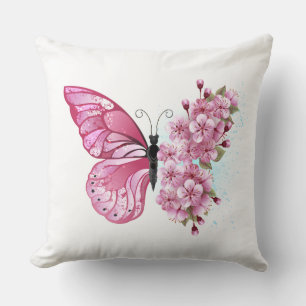 Flower Butterfly with Pink Sakura Kissen