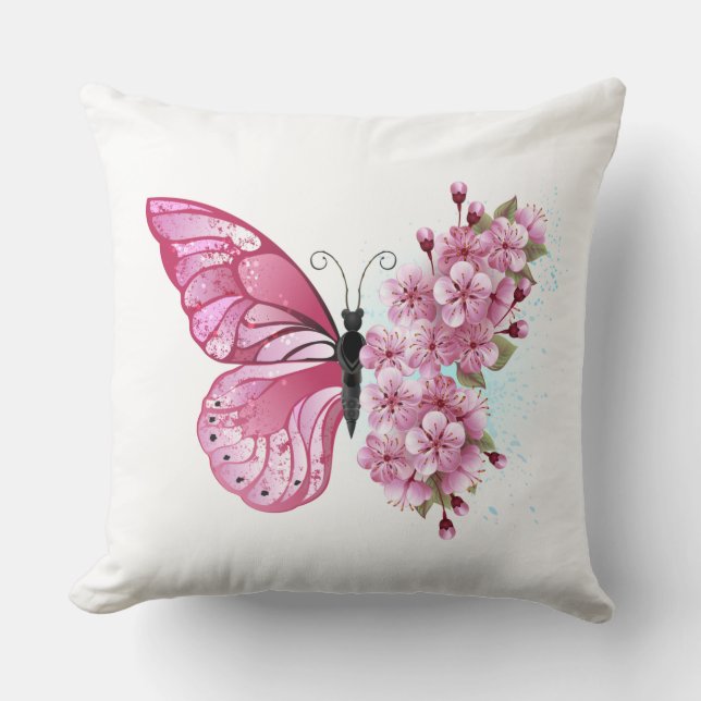 Flower Butterfly with Pink Sakura Kissen (Vorderseite)