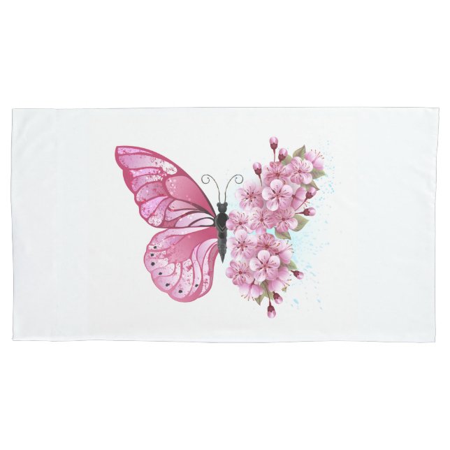 Flower Butterfly with Pink Sakura Kissenbezug (Vorderseite-Links)