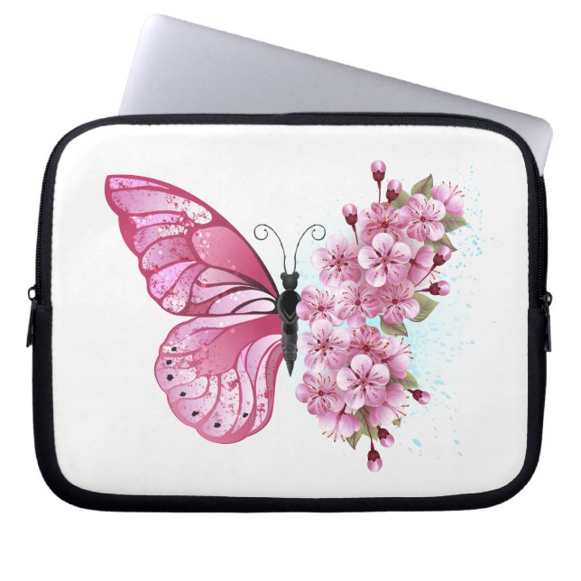 Flower Butterfly with Pink Sakura Laptopschutzhülle (Vorderseite)