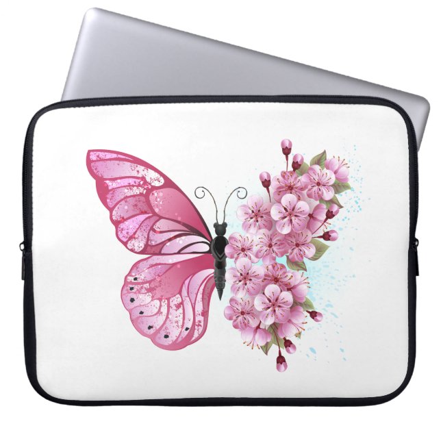 Flower Butterfly with Pink Sakura Laptopschutzhülle (Vorderseite)