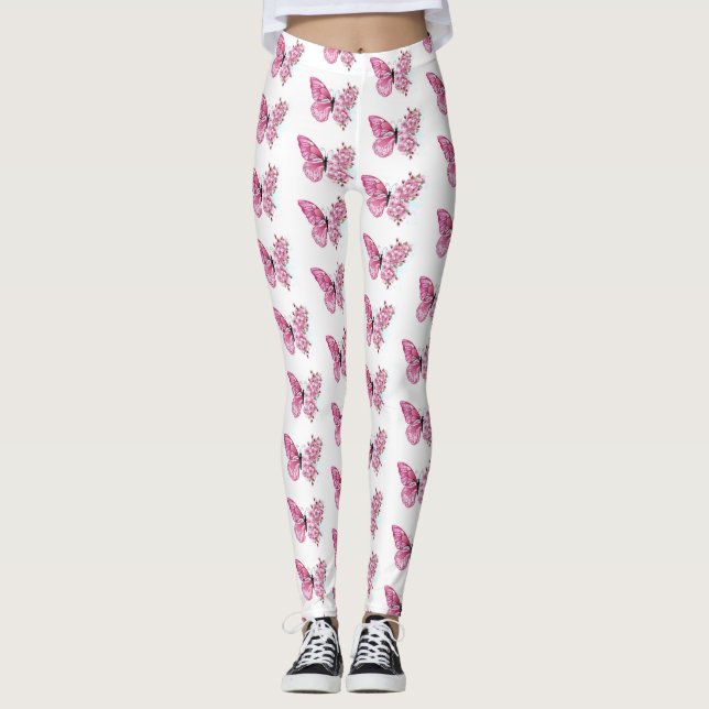 Flower Butterfly with Pink Sakura Leggings (Vorderseite)