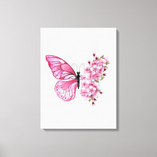 Flower Butterfly with Pink Sakura Leinwanddruck