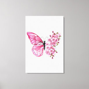 Flower Butterfly with Pink Sakura Leinwanddruck