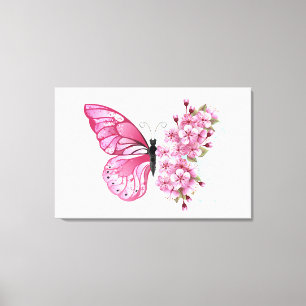 Flower Butterfly with Pink Sakura Leinwanddruck