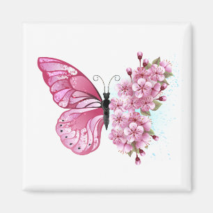 Flower Butterfly with Pink Sakura Magnet