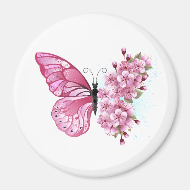 Flower Butterfly with Pink Sakura Magnet (Vorne)
