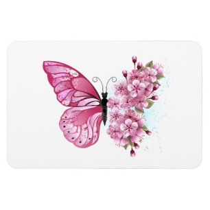 Flower Butterfly with Pink Sakura Magnet
