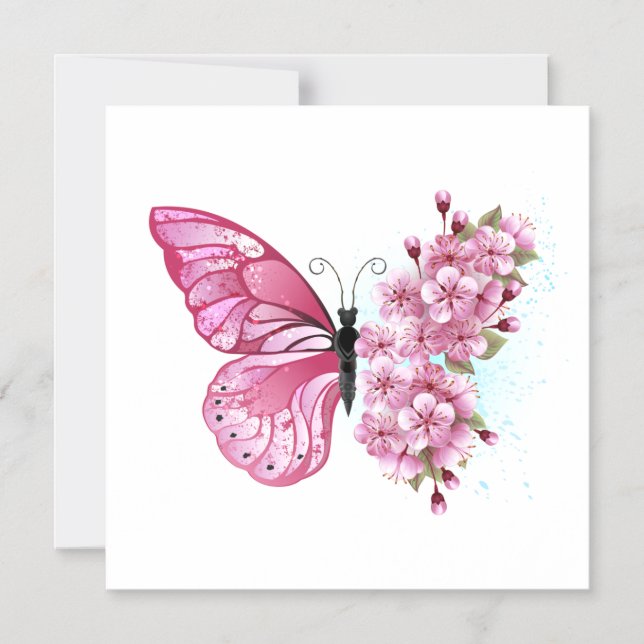 Flower Butterfly with Pink Sakura Magneteinladung (Vorderseite)
