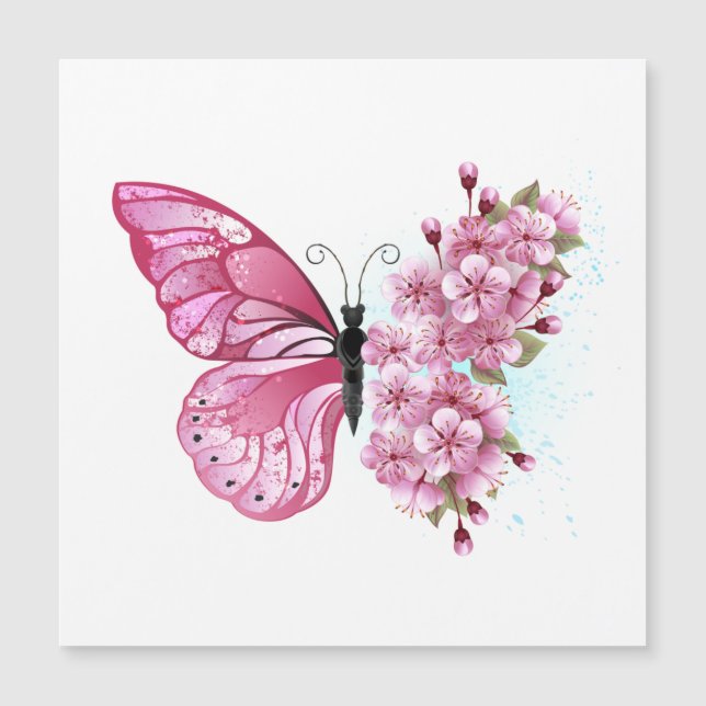 Flower Butterfly with Pink Sakura Magnetkarte (Vorderseite)